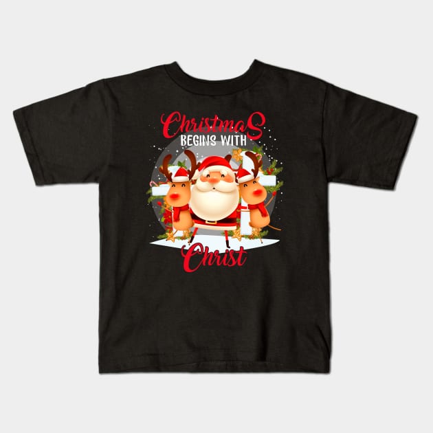 Christmas Begins With Christ Kids T-Shirt by kimmygoderteart